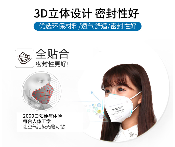 浙大冰虫-菲尔博德口罩采用3D立体设计，密封性好